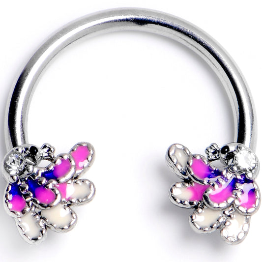 16G 3/8 Clear Gem Peacock Purple Horseshoe Circular Barbell
