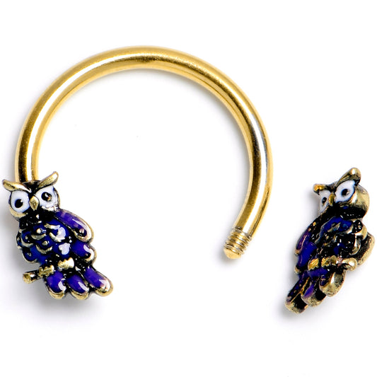16G 3/8 Gold Tone Regal Owl Horseshoe Circular Barbell