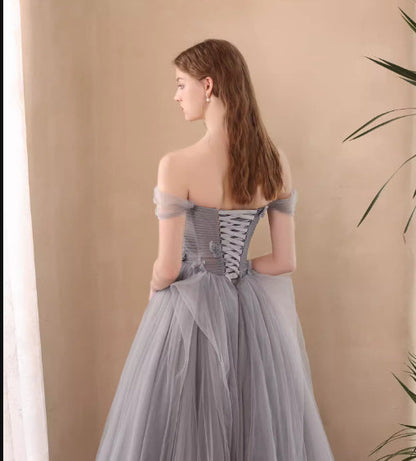 Dinner Annual Meeting Host Blue Off-shoulder Petal Dress For Women