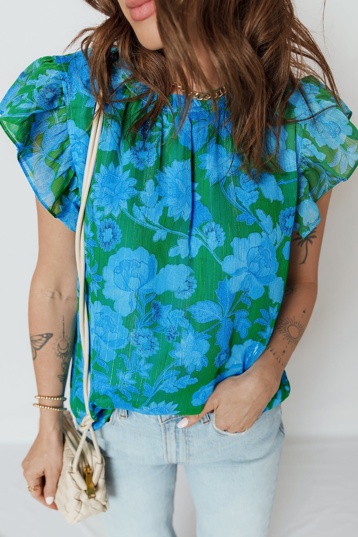 Floral Ruffled Sleeve Summer Blouse