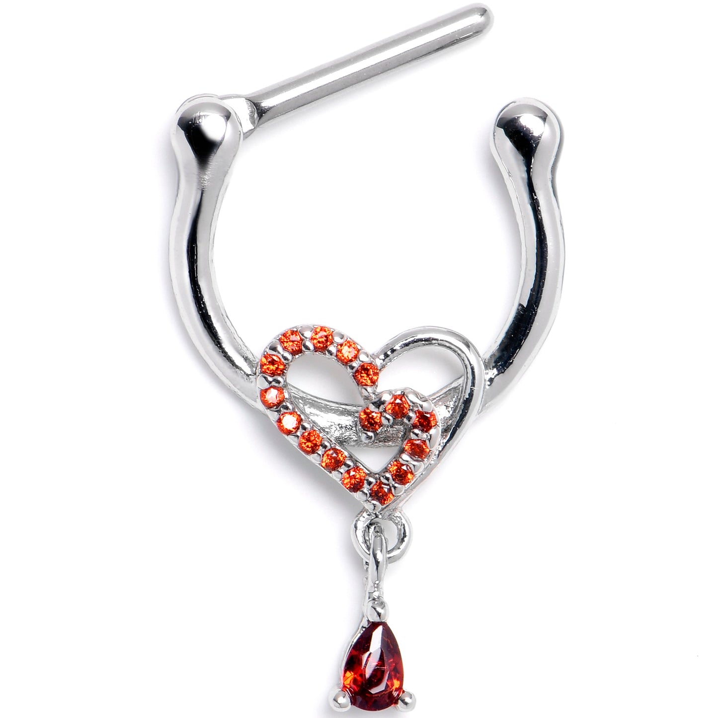 16G 5/16 Red CZ Gem Asymmetrical Heart Cartilage Clicker