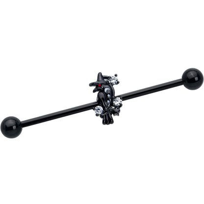 14G Clear CZ Gem Black Raven Witch Industrial Barbell 38mm
