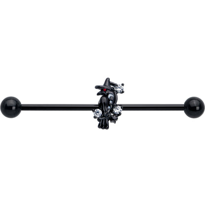 14G Clear CZ Gem Black Raven Witch Industrial Barbell 38mm
