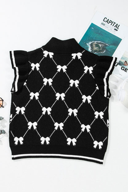Valentine Bow Quarter-Zip Short Sleeve Sweater