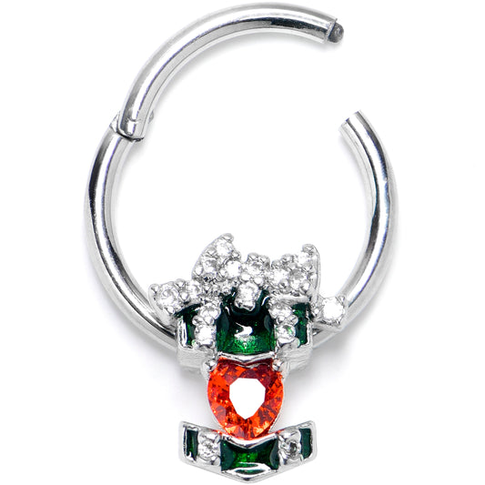 16G 3/8 Green Red Gem Holiday Abstract Heart Hinged Segment Ring