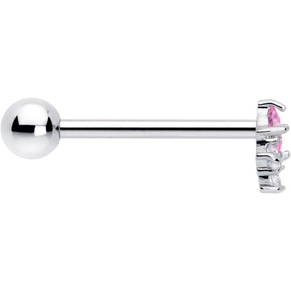 Pink Clear CZ Gem Rhombus Riot Barbell Tongue Ring