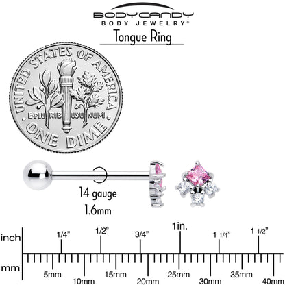 Pink Clear CZ Gem Rhombus Riot Barbell Tongue Ring