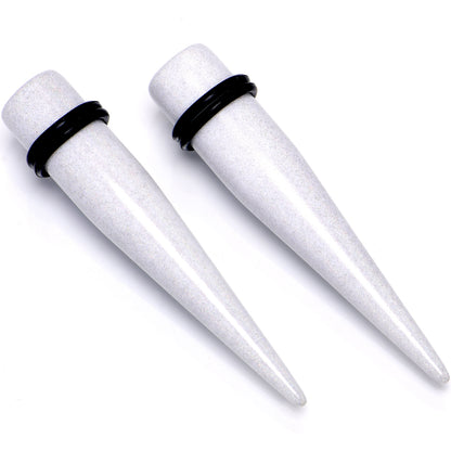 White Shimmer Acrylic Straight Taper Set 6mm to 20mm Sizes