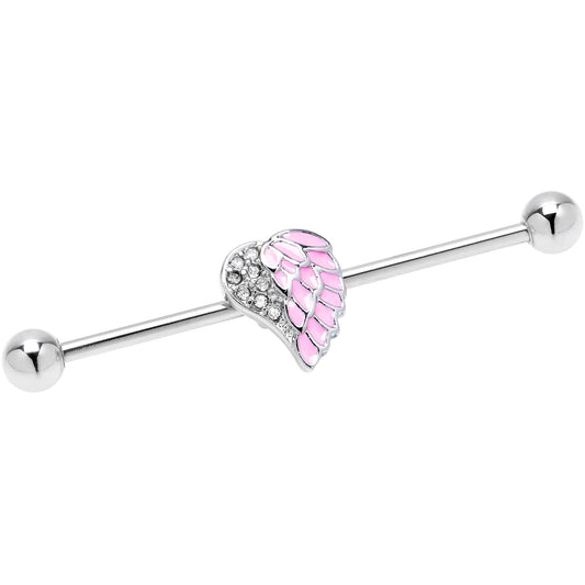 14G Pink Heavenly Heart Angel Wings Industrial Barbell 38mm