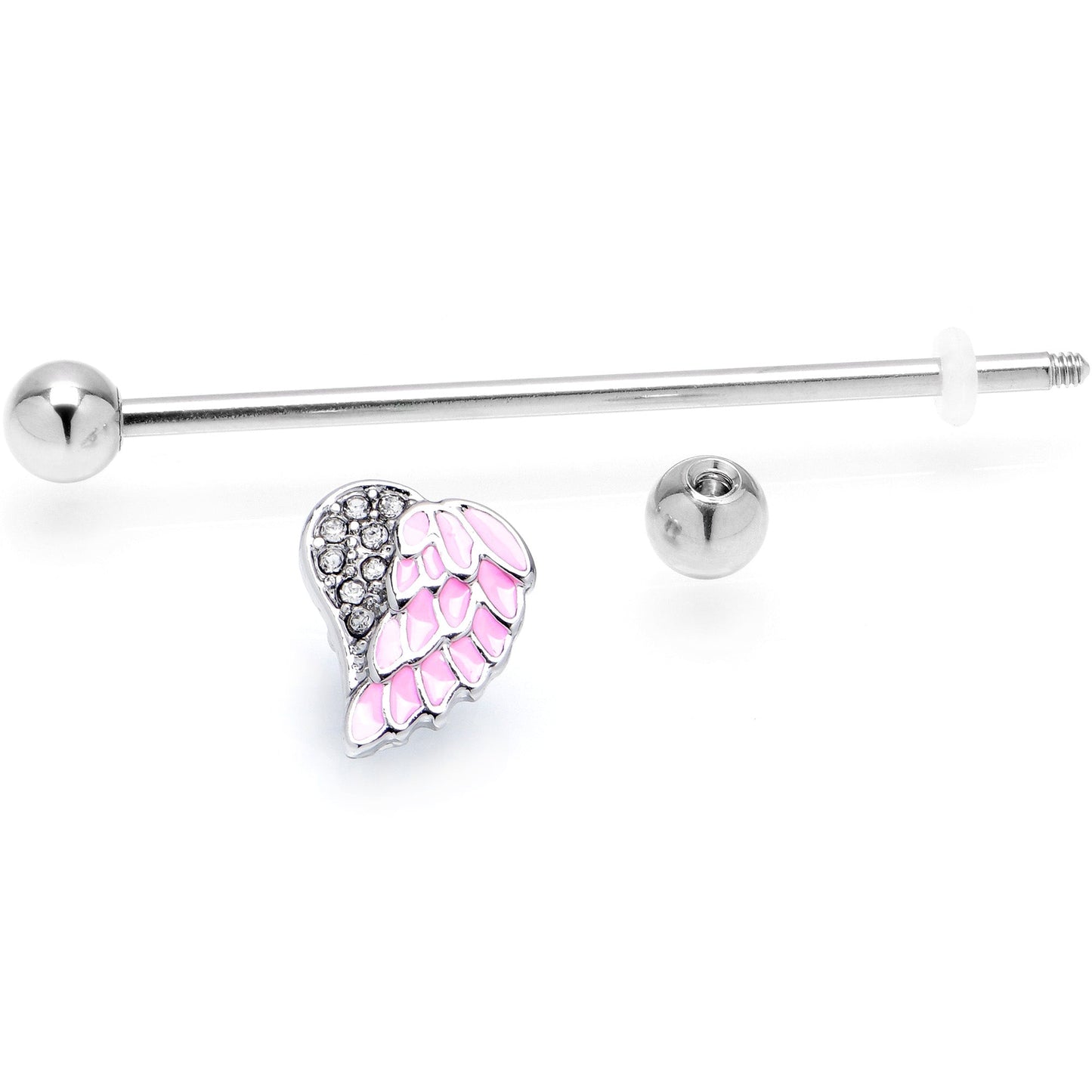 14G Pink Heavenly Heart Angel Wings Industrial Barbell 38mm
