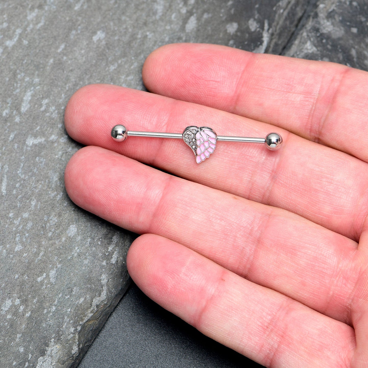 14G Pink Heavenly Heart Angel Wings Industrial Barbell 38mm