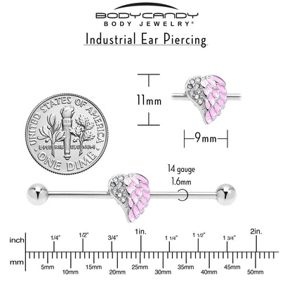 14G Pink Heavenly Heart Angel Wings Industrial Barbell 38mm