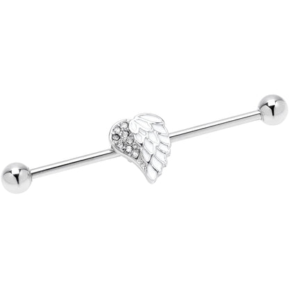 14G White Heavenly Heart Angel Wings Industrial Barbell 38mm