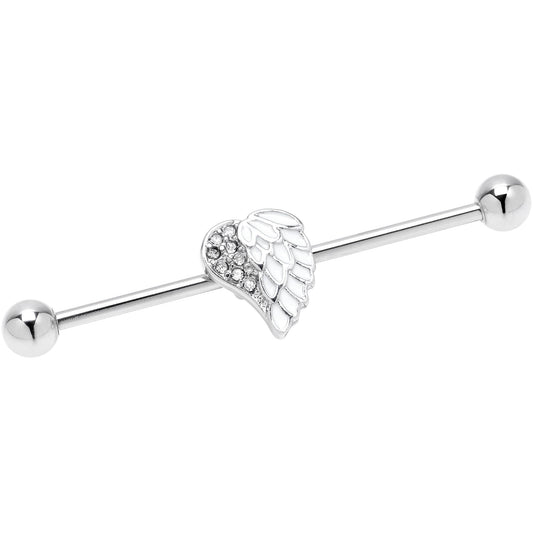 14G White Heavenly Heart Angel Wings Industrial Barbell 38mm
