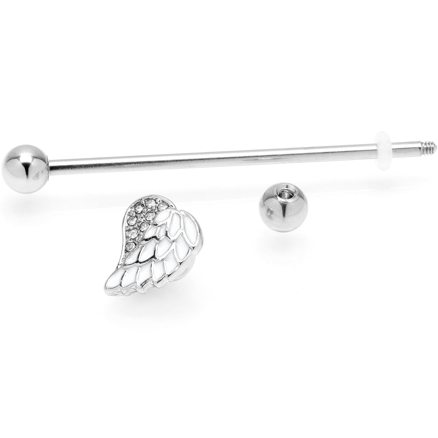 14G White Heavenly Heart Angel Wings Industrial Barbell 38mm