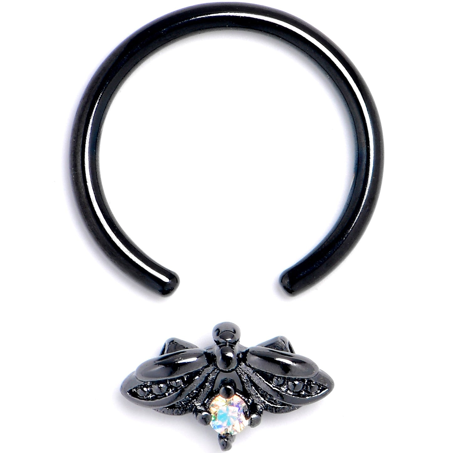 16G 3/8 Aurora Gem Black Beauty Bug BCR Captive Ring