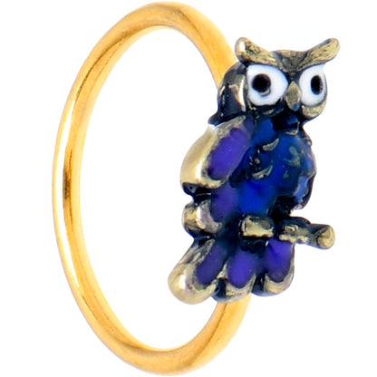 20G 5/16 Gold Tone Regal Owl Blue Nose Hoop