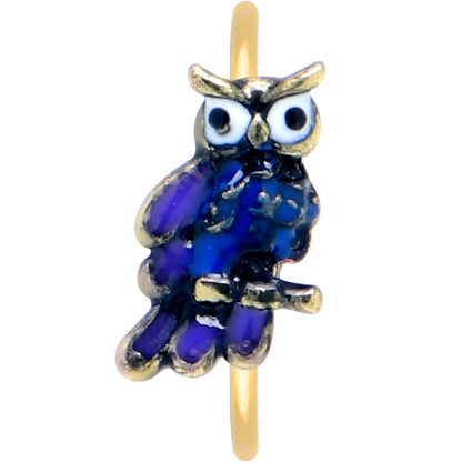 20G 5/16 Gold Tone Regal Owl Blue Nose Hoop