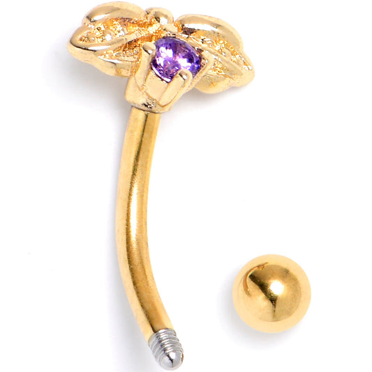 16G 5/16 Purple Gem Gold Tone Beauty Bug Curved Eyebrow Ring