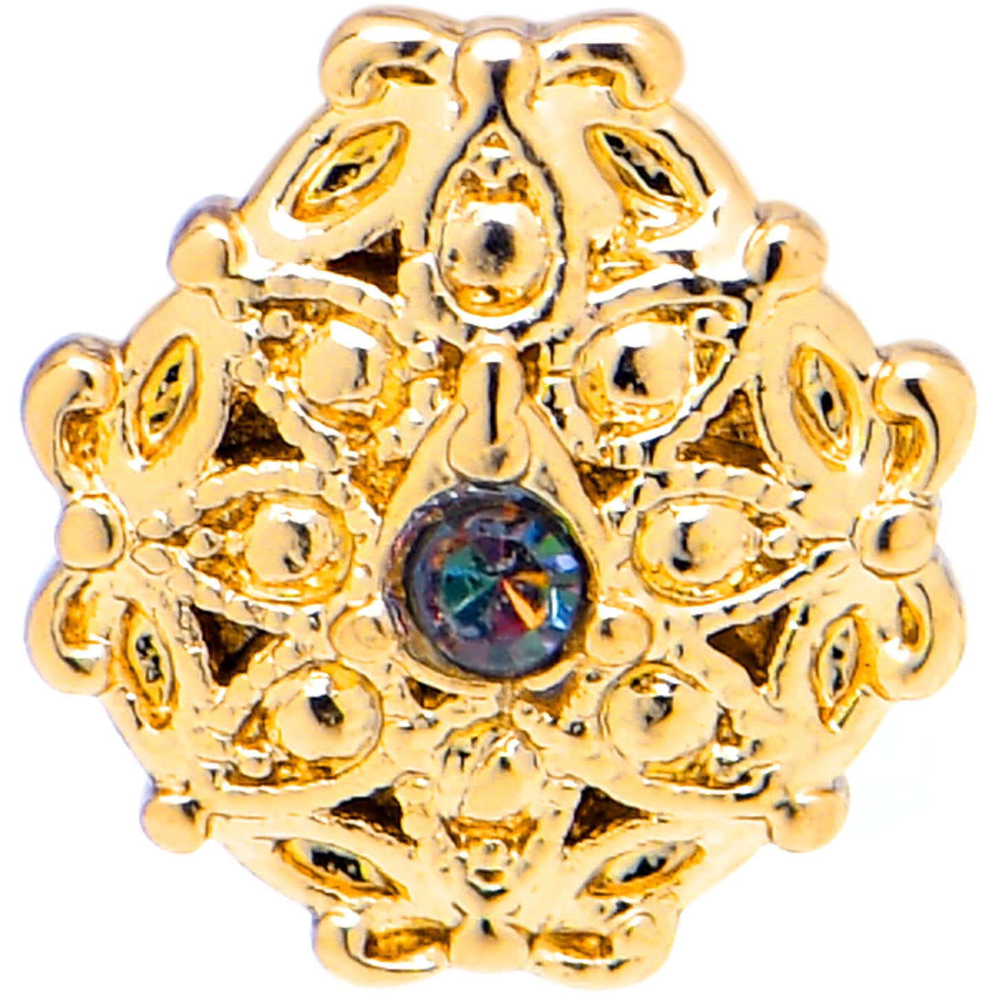 20G 7mm Vitrail Gem Gold Tone Blossom Bloom L Shape Nose Ring