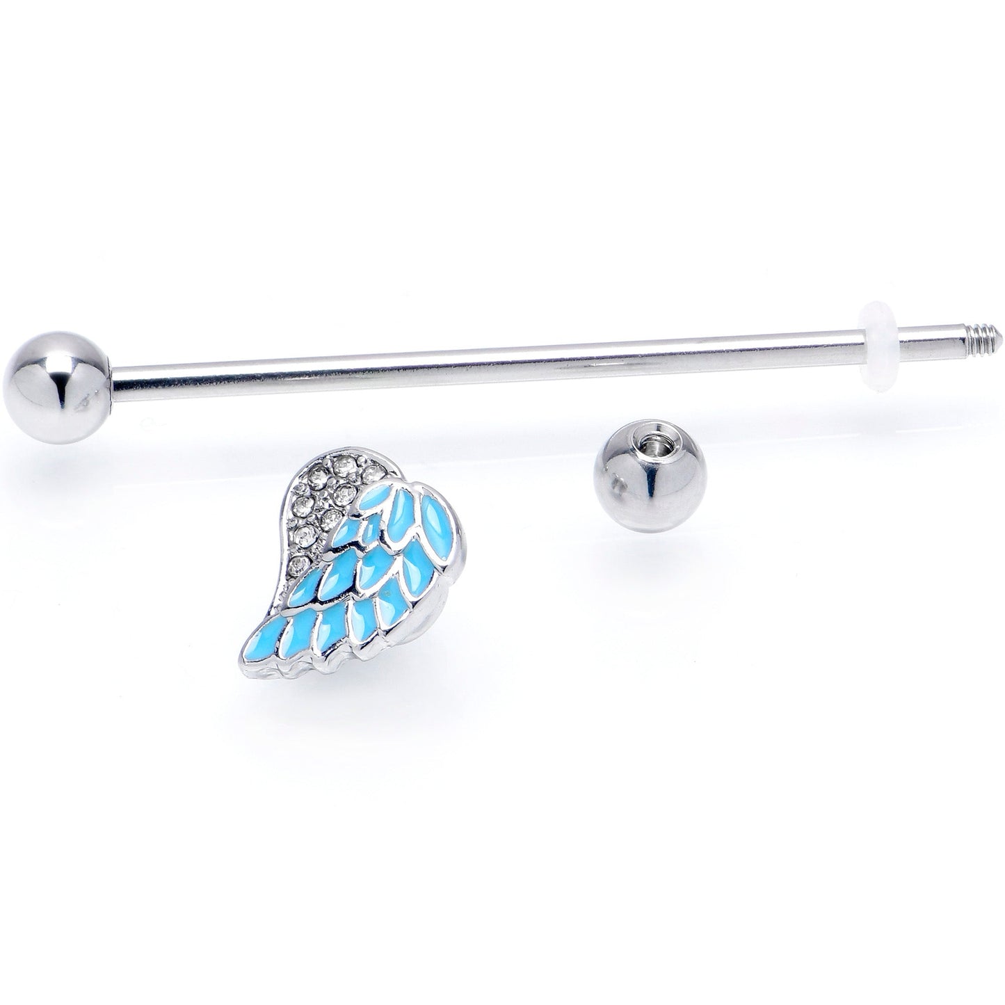 14G Blue Heavenly Heart Angel Wings Industrial Barbell 38mm