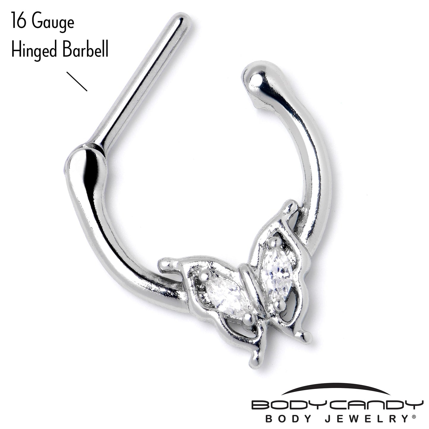 16G 5/16 Clear Gem Fancy Fab Butterfly Cartilage Clicker