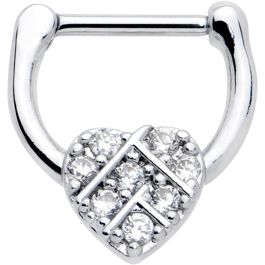 16G 1/4 Clear CZ Gem Lattice Heart Cartilage Clicker