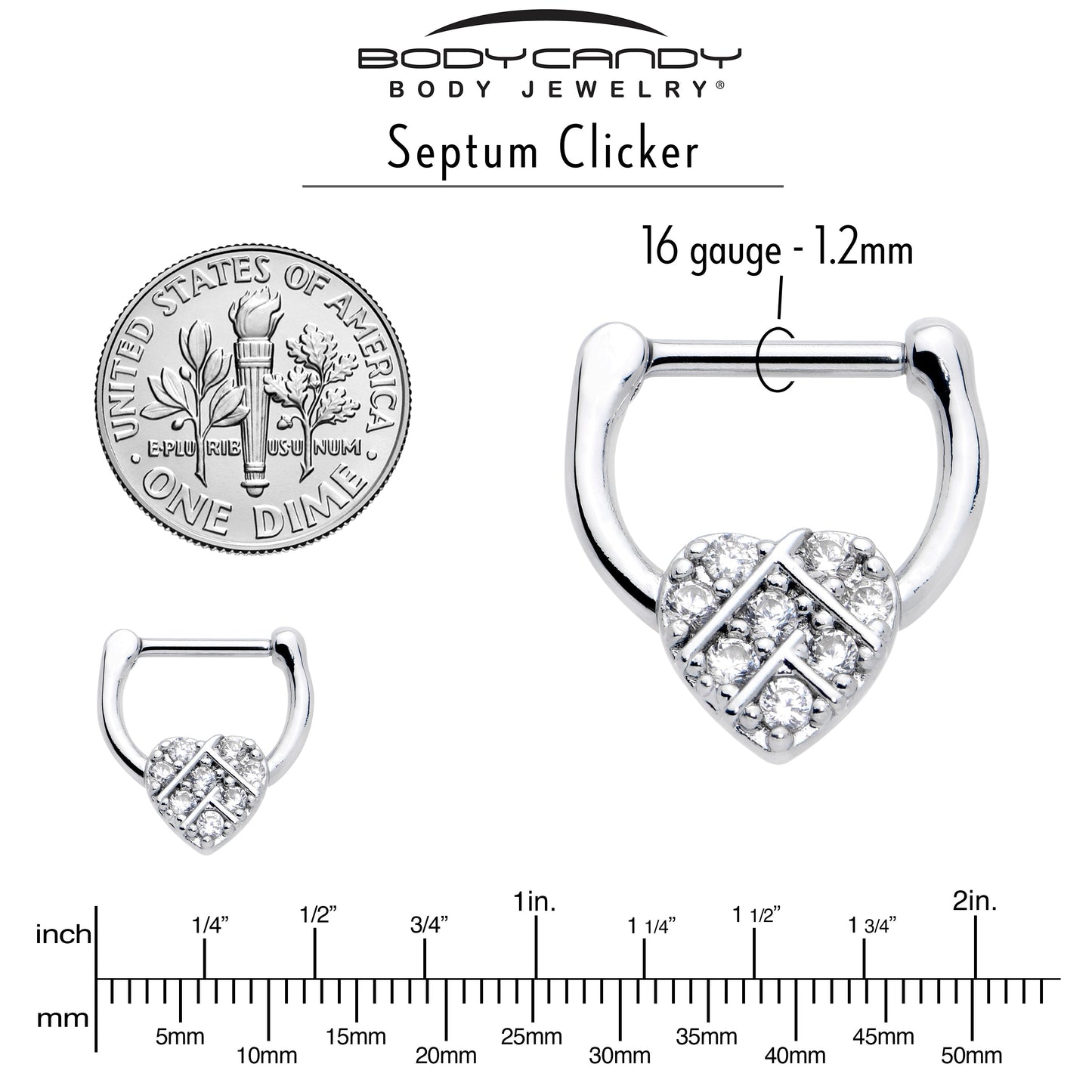 16G 1/4 Clear CZ Gem Lattice Heart Cartilage Clicker