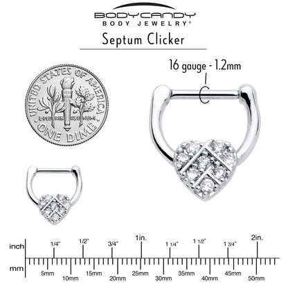 16G 1/4 Clear CZ Gem Lattice Heart Cartilage Clicker