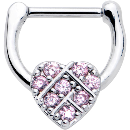 16G 1/4 Pink CZ Gem Lattice Heart Cartilage Clicker