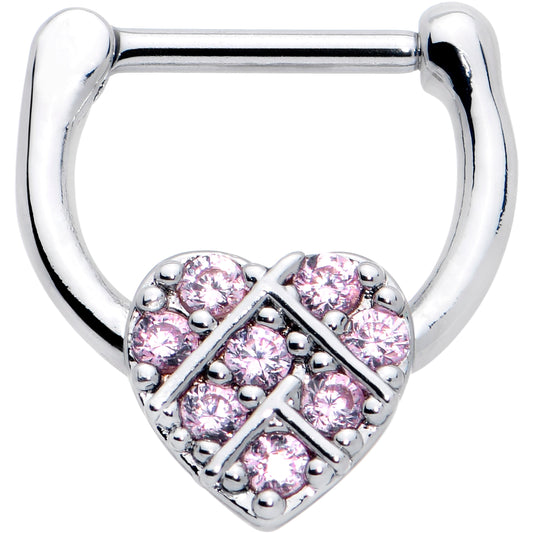 16G 1/4 Pink CZ Gem Lattice Heart Cartilage Clicker