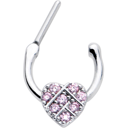 16G 1/4 Pink CZ Gem Lattice Heart Cartilage Clicker