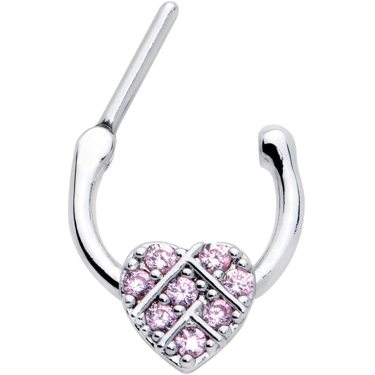 16G 1/4 Pink CZ Gem Lattice Heart Cartilage Clicker