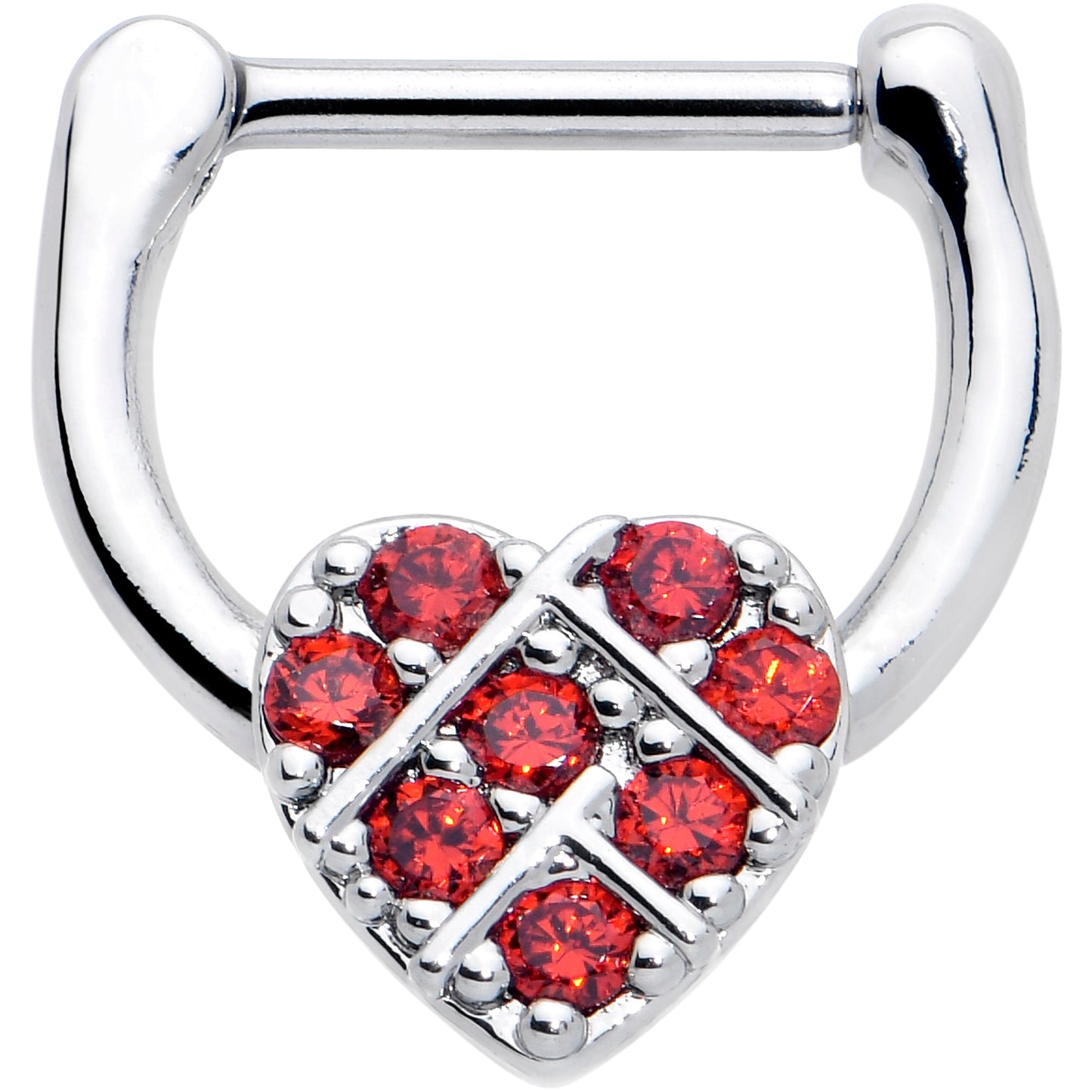 16G 1/4 Red CZ Gem Lattice Heart Cartilage Clicker
