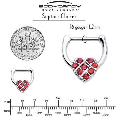 16G 1/4 Red CZ Gem Lattice Heart Cartilage Clicker