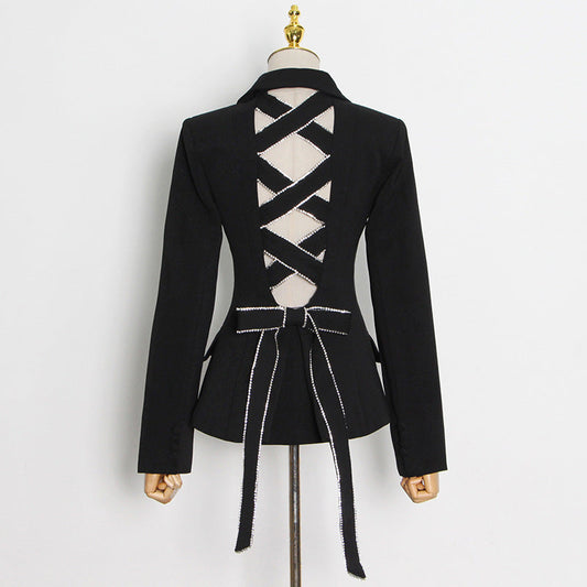 Women's Fashion Slim-fit Lace Up V-neck Long-sleeved Hollow Jacket