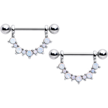 14G 9/16 White Synthetic Opal October Birthstone Nipple Shield Set