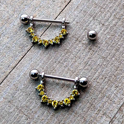 14G 9/16 Yellow CZ Gem November Birthstone Dangle Nipple Shield Set