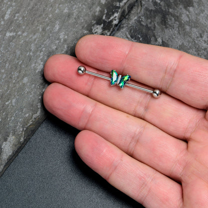 14G Green CZ Gem Simply Colorful Butterfly Industrial Barbell 38mm
