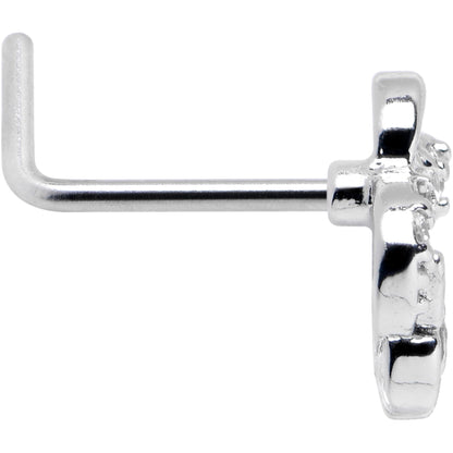 20G 7mm Clear CZ Gem Butterfly Rose Flower Pink L Shape Nose Ring