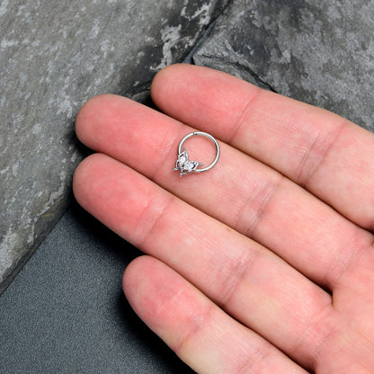 16G 3/8 Clear Gem Fancy Fab Butterfly Hinged Segment Ring
