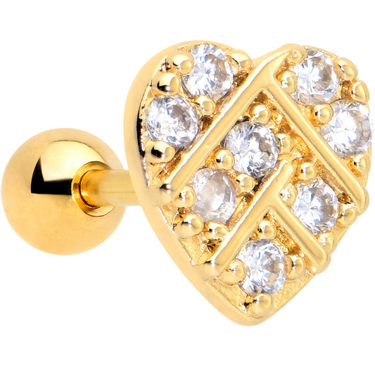 16G 1/4 Clear Gem Gold Tone Lattice Heart Cartilage Tragus Earring