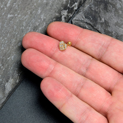 16G 1/4 Clear Gem Gold Tone Lattice Heart Cartilage Tragus Earring