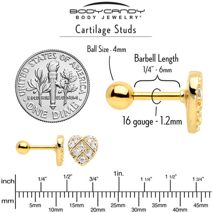 16G 1/4 Clear Gem Gold Tone Lattice Heart Cartilage Tragus Earring