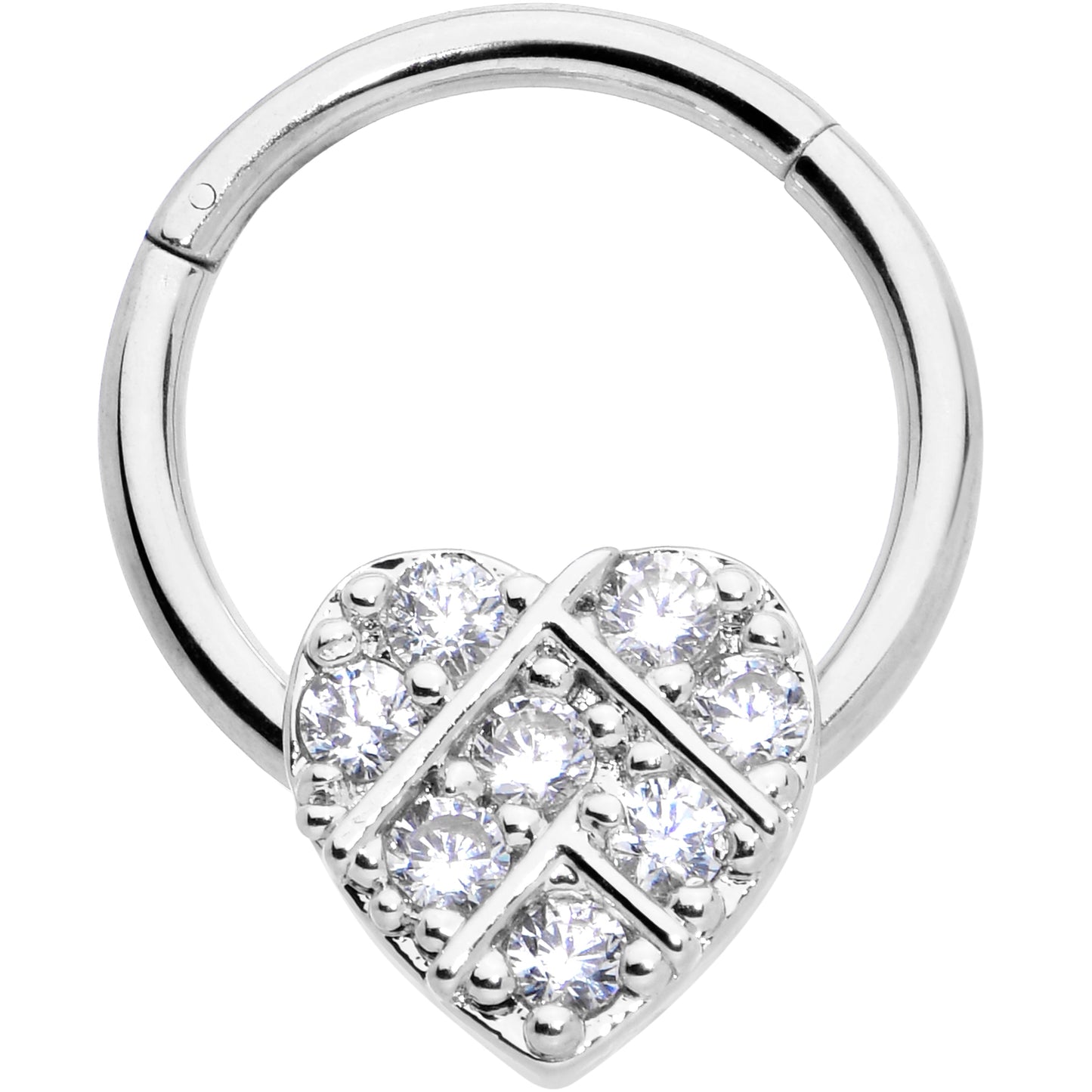 16G 3/8 Clear CZ Gem Lattice Heart Hinged Segment Ring
