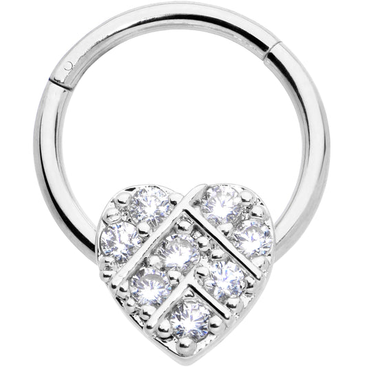 16G 3/8 Clear CZ Gem Lattice Heart Hinged Segment Ring