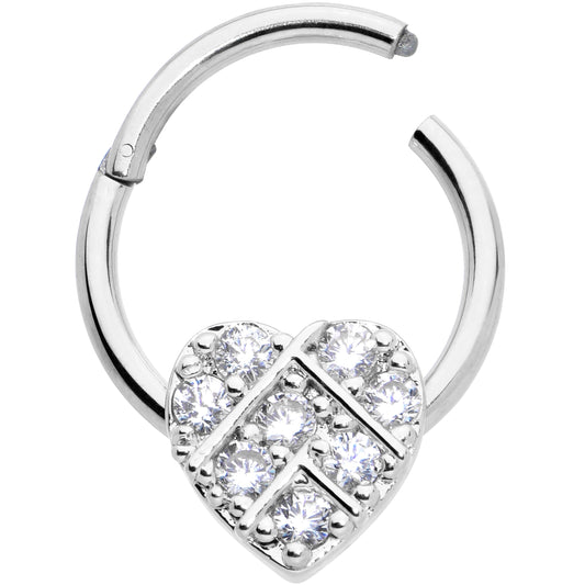 16G 3/8 Clear CZ Gem Lattice Heart Hinged Segment Ring
