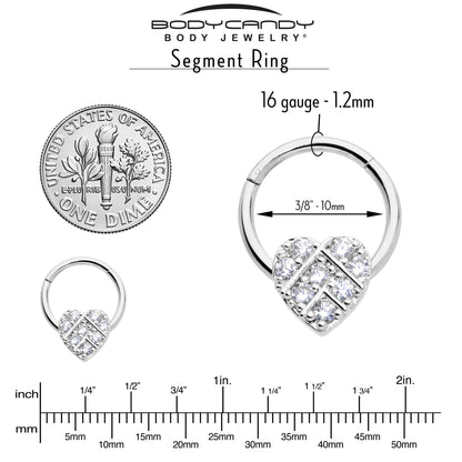 16G 3/8 Clear CZ Gem Lattice Heart Hinged Segment Ring