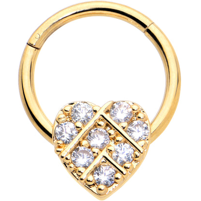 16G 3/8 Clear CZ Gem Gold Tone Lattice Heart Hinged Segment Ring