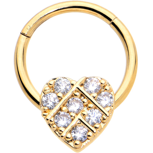 16G 3/8 Clear CZ Gem Gold Tone Lattice Heart Hinged Segment Ring